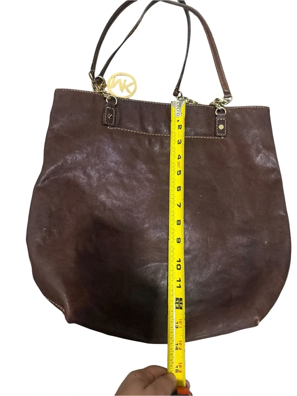 Michael Kors Chocolate Brown Leather Hobo with Gold MK Charm